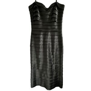 BCBGMAXAZRIA Black Tiered Bandage Strapless Midi Dress Size 4